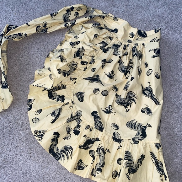 Vintage Kitchen Waist Half Apron Rooster Chick Egg Print Yellow Black - Picture 9 of 11
